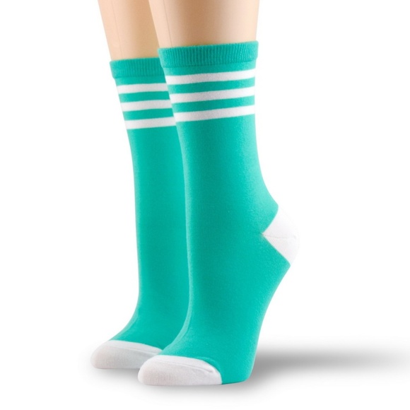 5 Pairs of Women’s Cotton Crew Socks Turquoise - Picture 3 of 8